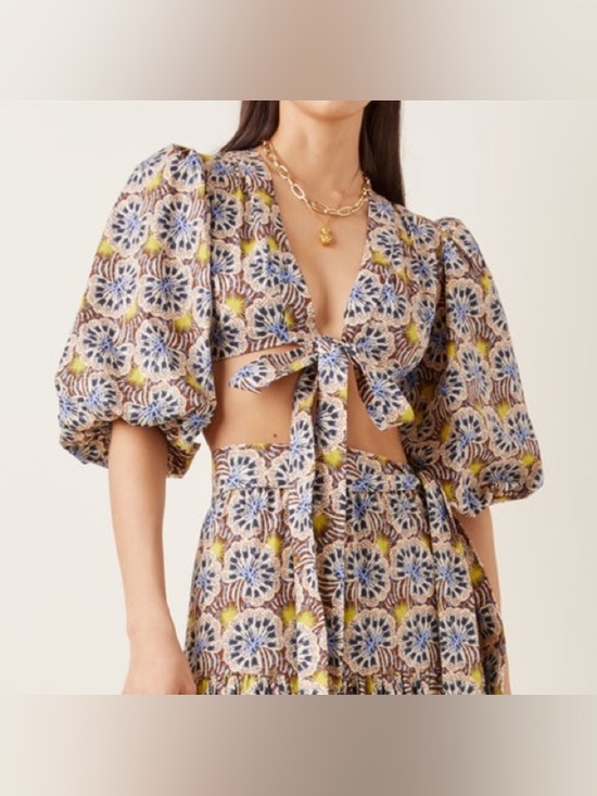 Alexis Tops - Alexis Maida puff sleeve wrap crop top sienna floral pattern XS